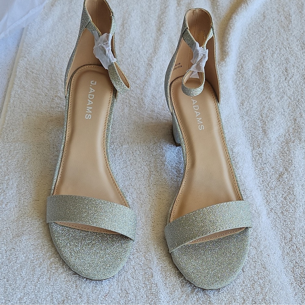 J. Adams Silver Glitter Synthetic Strappy Ankle Strap Sandals Buckle Women's 8.5